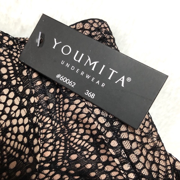 Black Floral Lace Longline Underwire Bra 36 B - Picture 9 of 9